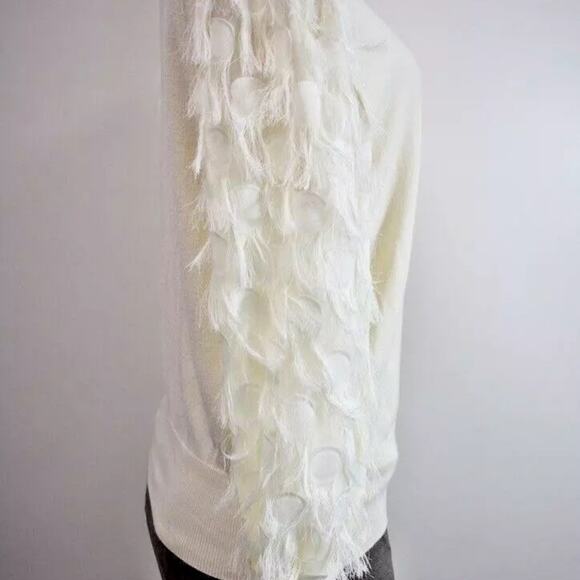 Calligraphie IVORY feather/ fringe sleeve sweater size M - Picture 3 of 3
